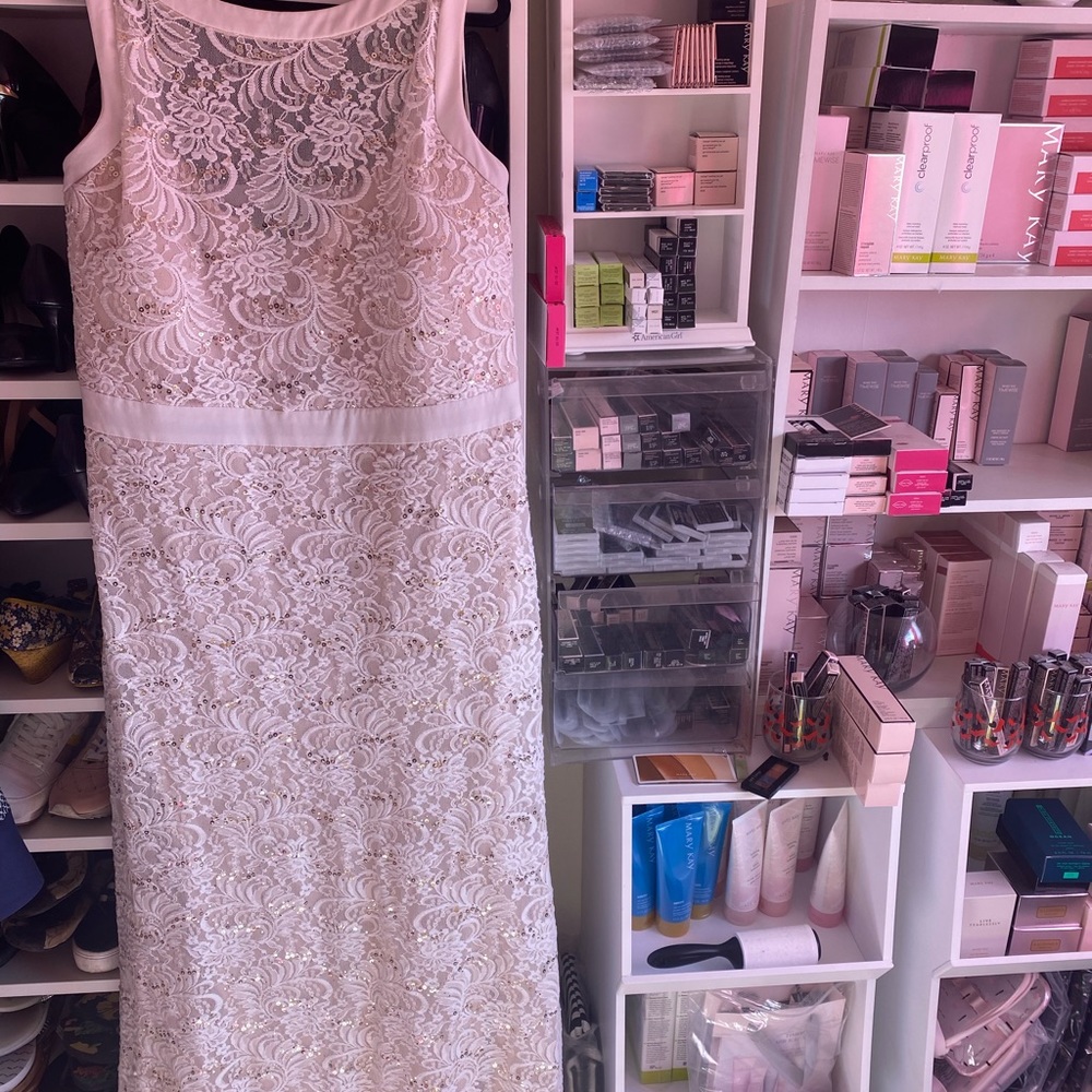 Full length white sequence gown. Size 20.